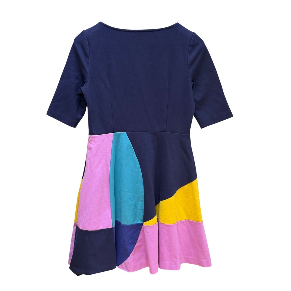 Boden Alice Ponte Dress 10P Navy Blue Colorblock Fit Flare Knit Mod Short Sleeve - Picture 3 of 5